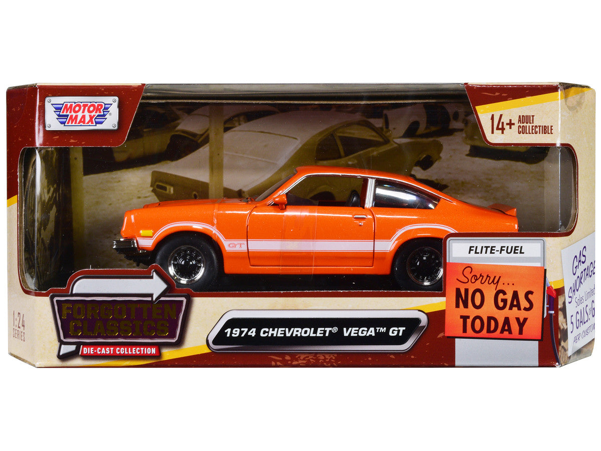 1974 Chevrolet Vega GT Orange Metallic with White Stripes "Forgotten Classics" Series 1/24 Diecast Model Car by Motormax-0