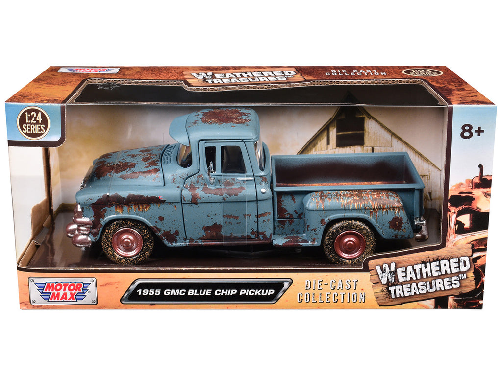 1955 GMC Blue Chip Pickup Truck Matt Blue (Rusted) "Weathered Treasures" Series 1/24 Diecast Model Car by Motormax-0