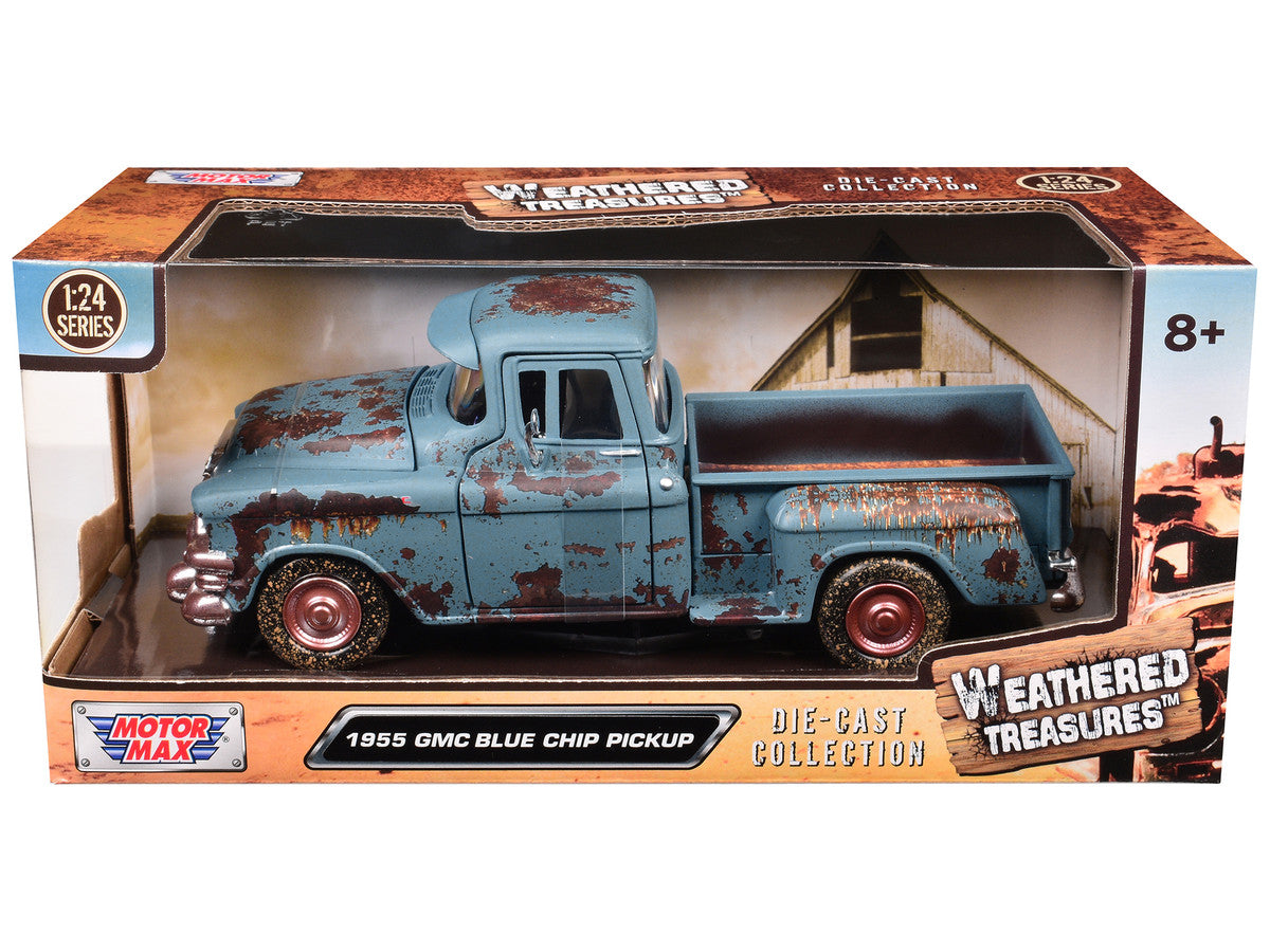 1955 GMC Blue Chip Pickup Truck Matt Blue (Rusted) "Weathered Treasures" Series 1/24 Diecast Model Car by Motormax-0