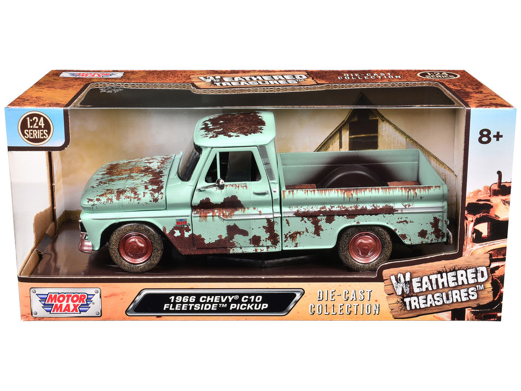 1966 Chevrolet C10 Fleetside Pickup Truck Light Green (Rusted) "Weathered Treasures" Series 1/24 Diecast Model Car by Motormax-0