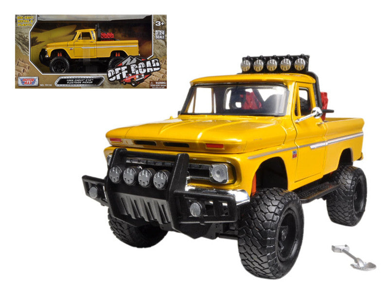 1966 Chevrolet C10 Fleetside Pickup Truck Off Road Yellow 1/24 Diecast Model by Motormax-0