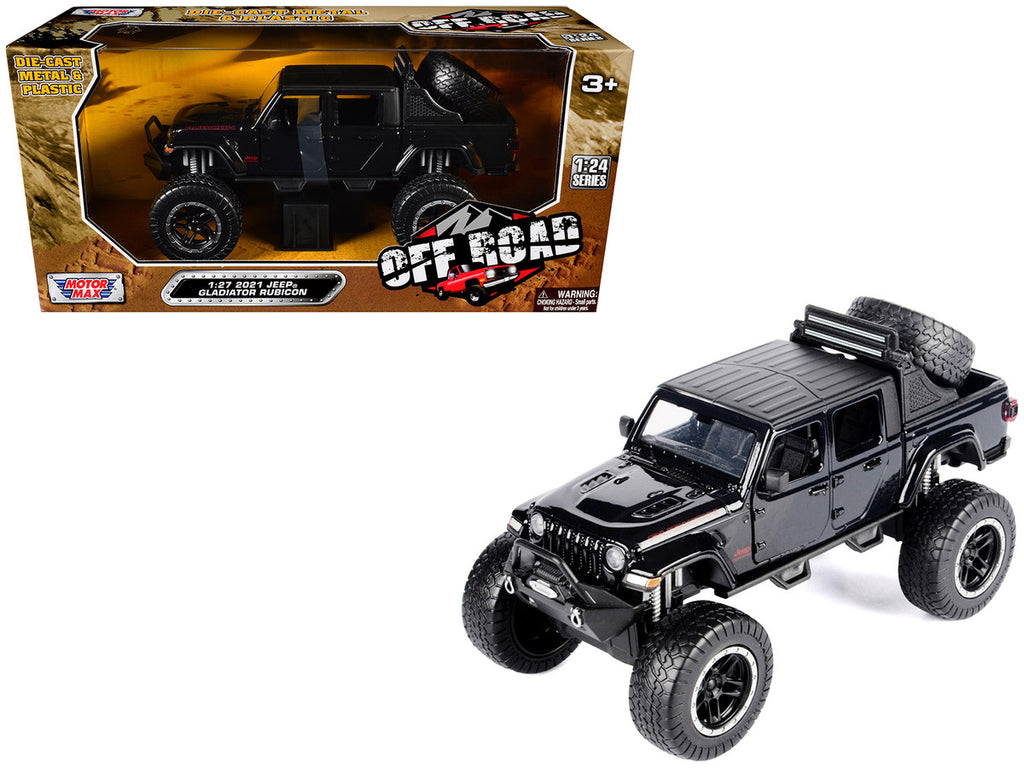 2021 Jeep Gladiator Rubicon Off-Road Pickup Truck Black with Matt Black Top "Off Road" Series 1/24-1/27 Diecast Model Car by Motormax-4