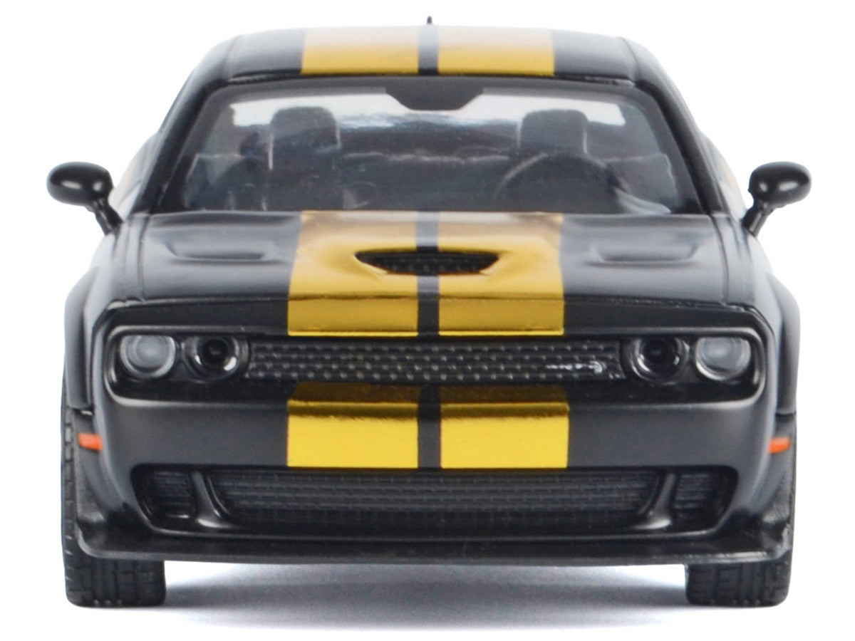 2018 Dodge Challenger SRT Hellcat Widebody Matt Black with Gold Stripes and Graphics "Midnight Eclipse" Series 1/24 Diecast Model Car by Motormax-0