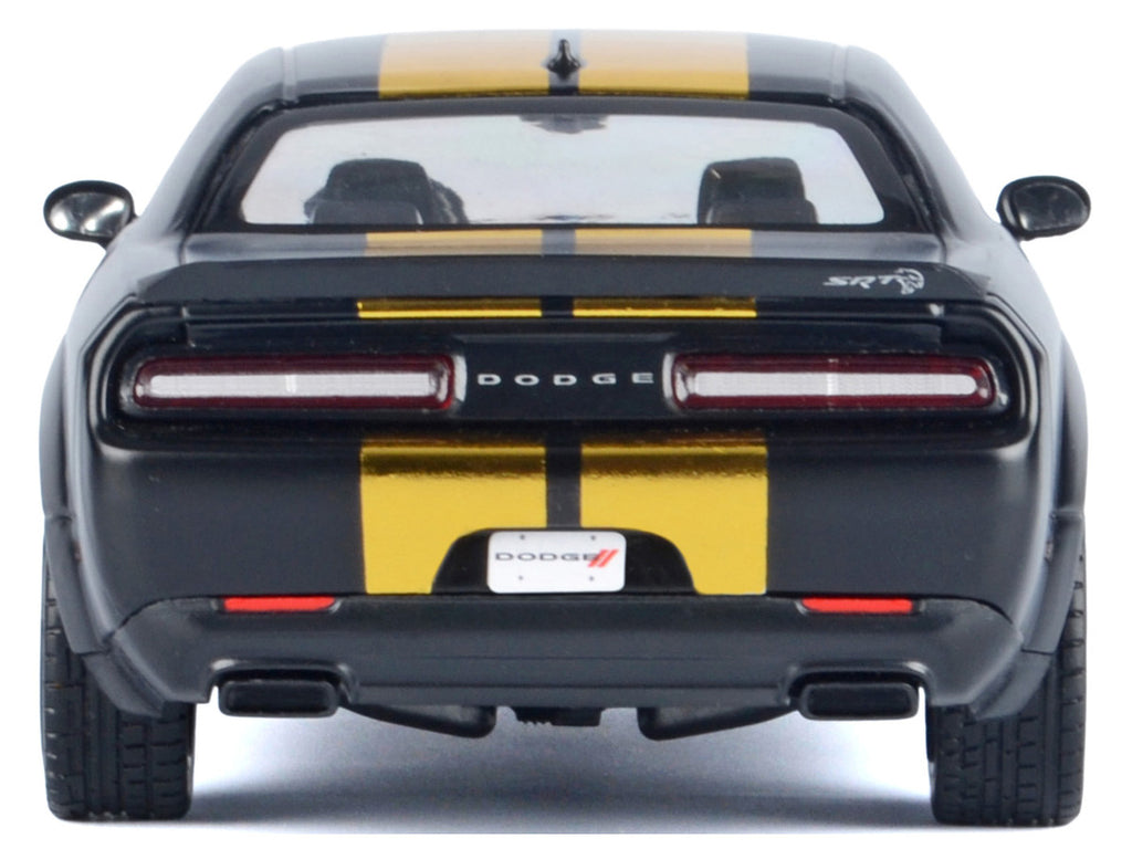 2018 Dodge Challenger SRT Hellcat Widebody Matt Black with Gold Stripes and Graphics "Midnight Eclipse" Series 1/24 Diecast Model Car by Motormax-3