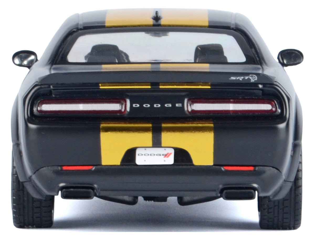 2018 Dodge Challenger SRT Hellcat Widebody Matt Black with Gold Stripes and Graphics "Midnight Eclipse" Series 1/24 Diecast Model Car by Motormax-3