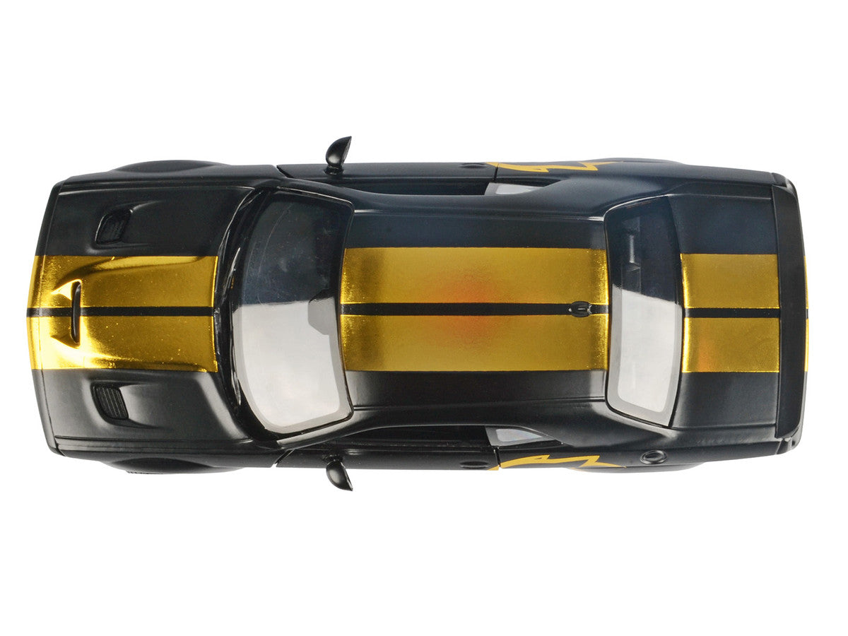 2018 Dodge Challenger SRT Hellcat Widebody Matt Black with Gold Stripes and Graphics "Midnight Eclipse" Series 1/24 Diecast Model Car by Motormax-2