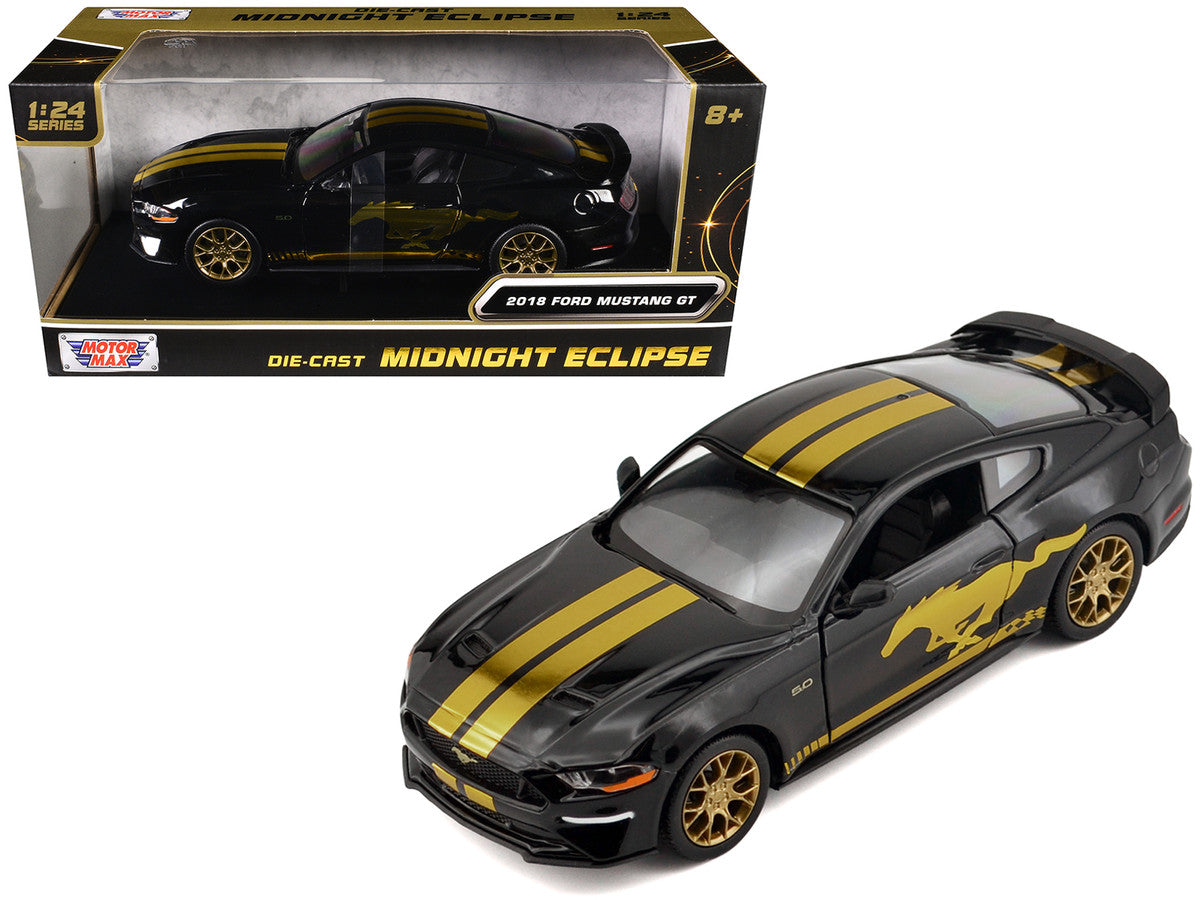 2018 Ford Mustang GT 5.0 Black with Gold Stripes and Graphics "Midnight Eclipse" Series 1/24 Diecast Model Car by Motormax-4