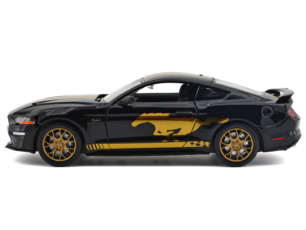 2018 Ford Mustang GT 5.0 Black with Gold Stripes and Graphics "Midnight Eclipse" Series 1/24 Diecast Model Car by Motormax-0