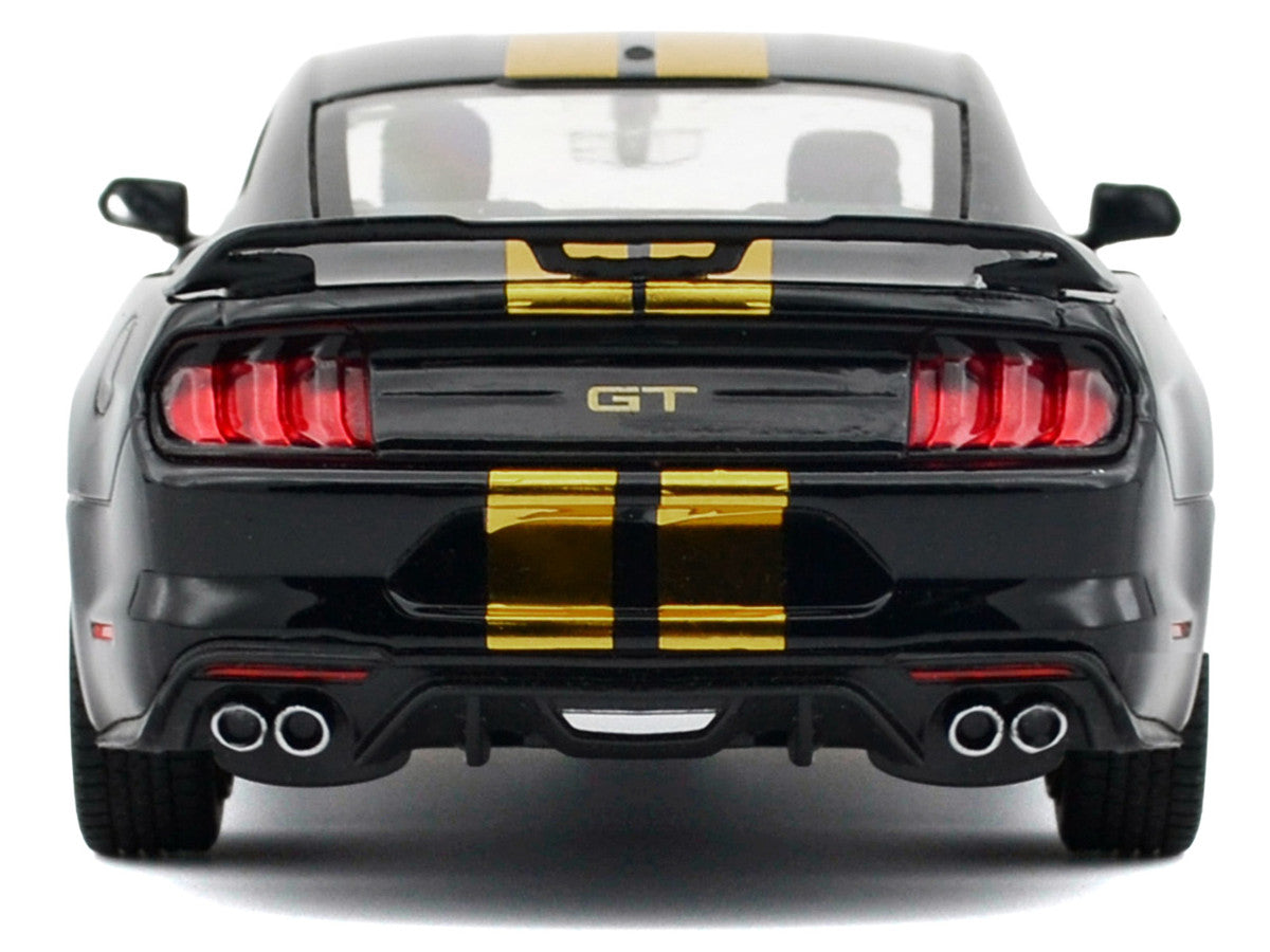 2018 Ford Mustang GT 5.0 Black with Gold Stripes and Graphics "Midnight Eclipse" Series 1/24 Diecast Model Car by Motormax-2