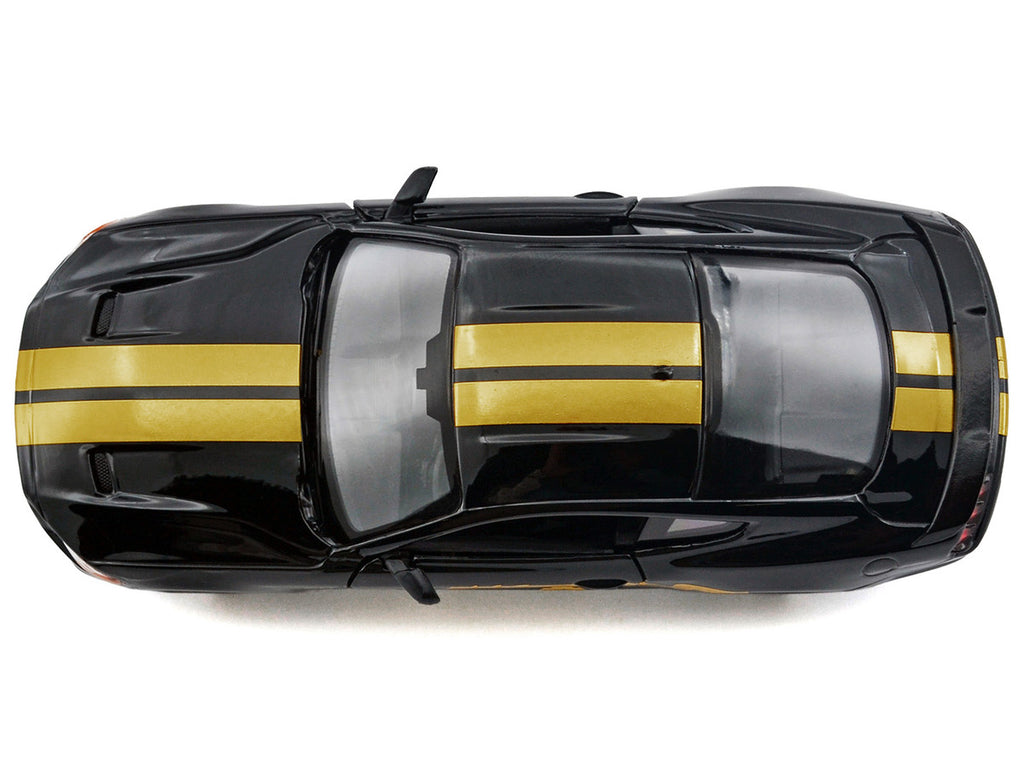 2018 Ford Mustang GT 5.0 Black with Gold Stripes and Graphics "Midnight Eclipse" Series 1/24 Diecast Model Car by Motormax-1