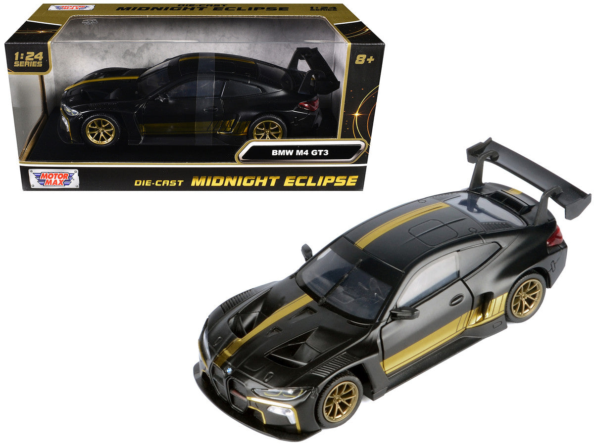 BMW M4 GT3 Matt Black with Gold Stripes "Midnight Eclipse" Series 1/24 Diecast Model Car by Motormax-4
