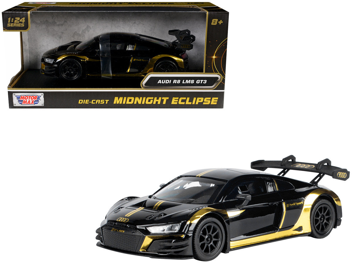 Audi R8 LMS GT3 Black with Gold Stripes and Graphics "Midnight Eclipse" Series 1/24 Diecast Model Car by Motormax-0