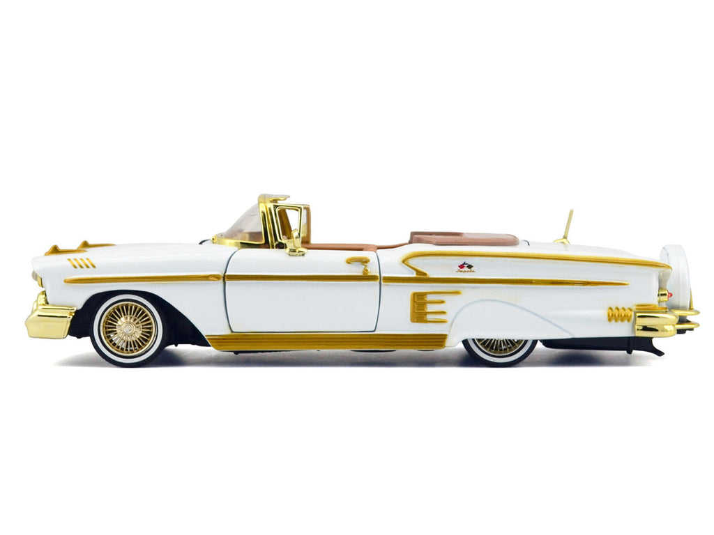 1958 Chevrolet Impala White Metallic with Gold Accents "Luxe Legends" Series 1/24 Diecast Model Car by Motormax-0