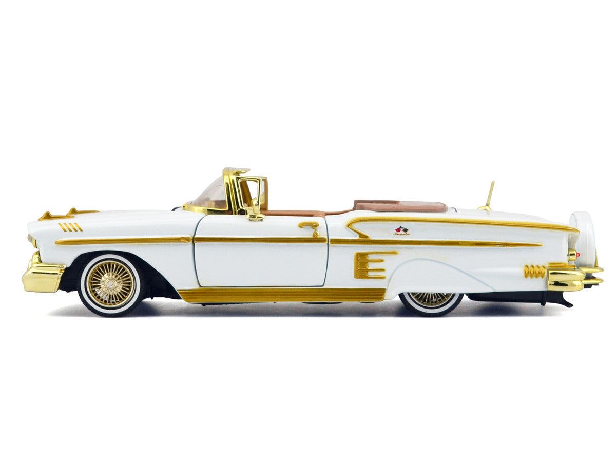 1958 Chevrolet Impala White Metallic with Gold Accents "Luxe Legends" Series 1/24 Diecast Model Car by Motormax-0