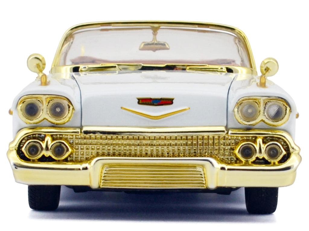 1958 Chevrolet Impala White Metallic with Gold Accents "Luxe Legends" Series 1/24 Diecast Model Car by Motormax-1