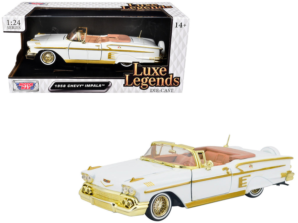 1958 Chevrolet Impala White Metallic with Gold Accents "Luxe Legends" Series 1/24 Diecast Model Car by Motormax-4