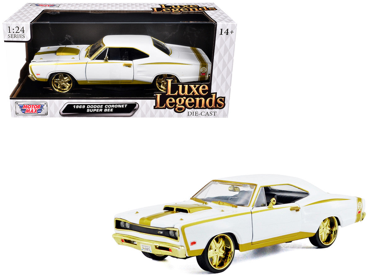 1969 Dodge Coronet Super Bee White Metallic with Gold Accents "Luxe Legends" Series 1/24 Diecast Model Car by Motormax-4