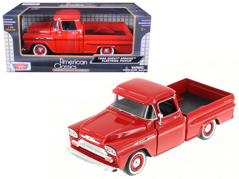 1958 Chevrolet Apache Fleetside Pickup Truck Red 1/24 Diecast Model Car by Motormax-0