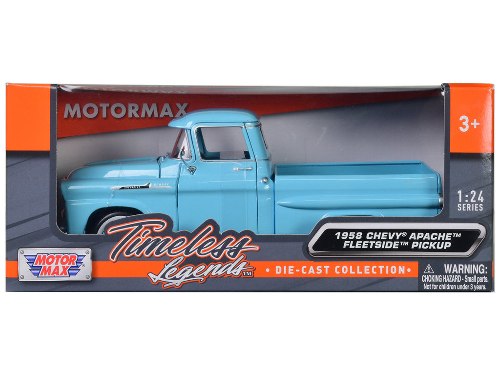 1958 Chevrolet Apache Fleetside Pickup Truck Light Blue 1/24 Diecast Model Car by Motormax-2