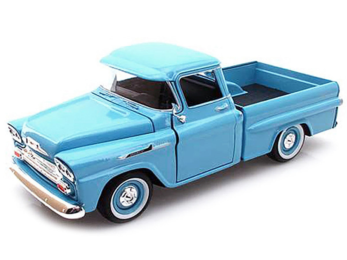 1958 Chevrolet Apache Fleetside Pickup Truck Light Blue 1/24 Diecast Model Car by Motormax-1
