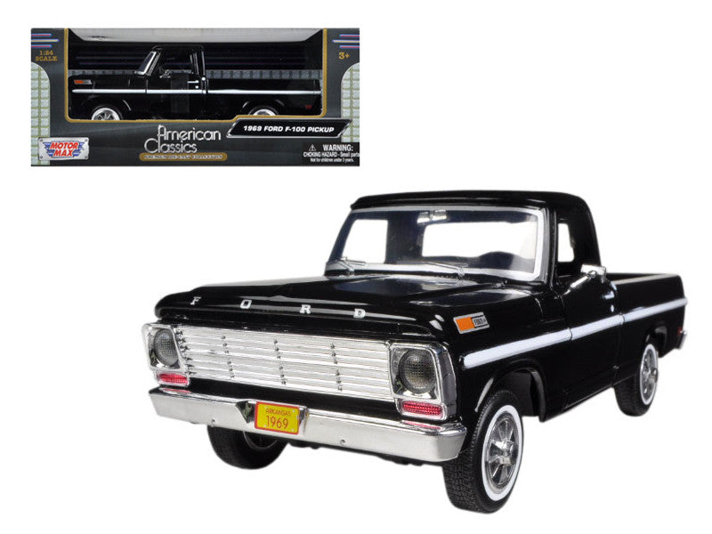 1969 Ford F-100 Pickup Truck Black 1/24 Diecast Model Car by Motormax-0