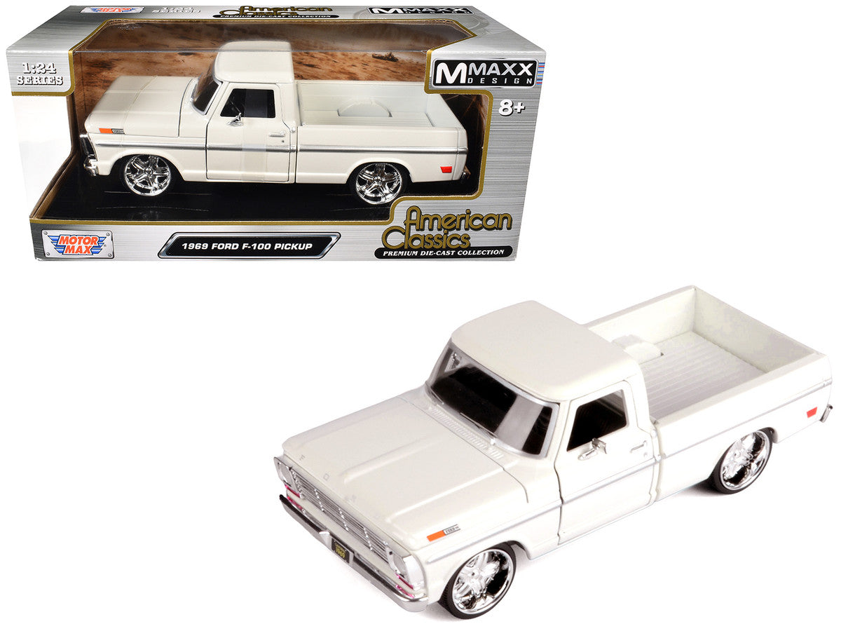 1969 Ford F-100 Pickup Truck Cream "Maxx Design" Series 1/24 Diecast Model Car by Motormax-2