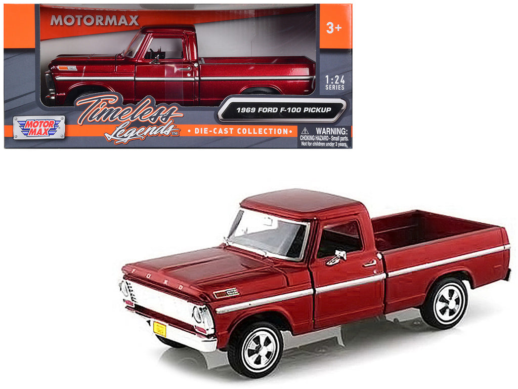 1969 Ford F-100 Pickup Truck Burgundy 1/24 Diecast Model Car by Motormax-0