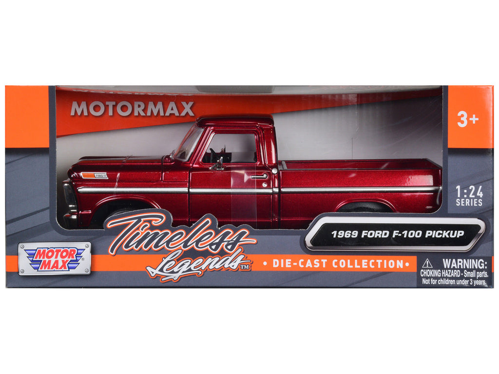 1969 Ford F-100 Pickup Truck Burgundy 1/24 Diecast Model Car by Motormax-2