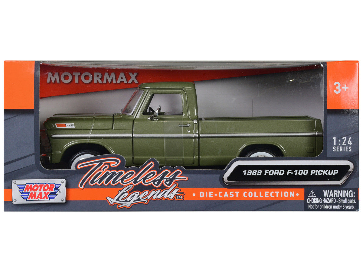 1969 Ford F-100 Pickup Truck Green 1/24 Diecast Model Car by Motormax-2
