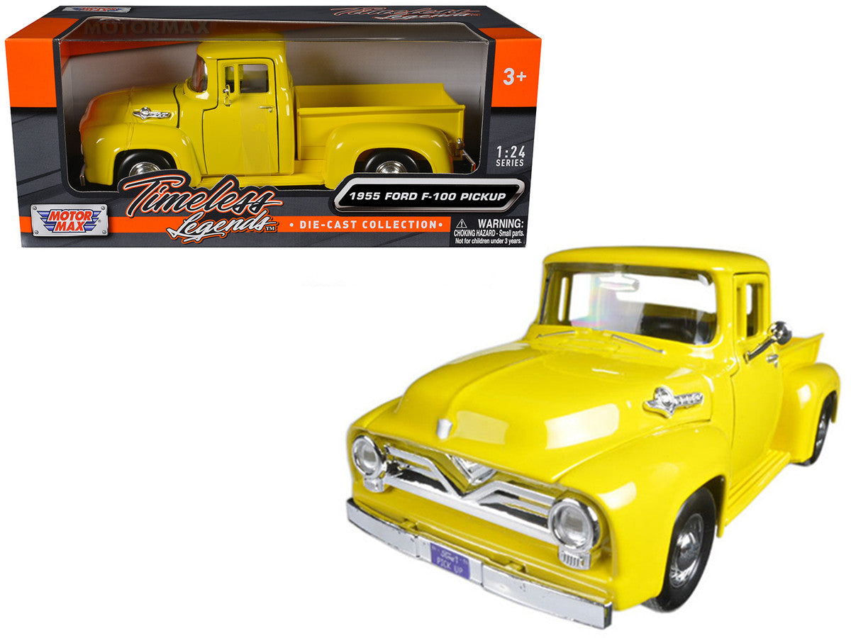 1955 Ford F-100 Pickup Truck Yellow 1/24 Diecast Model Car by Motormax-2
