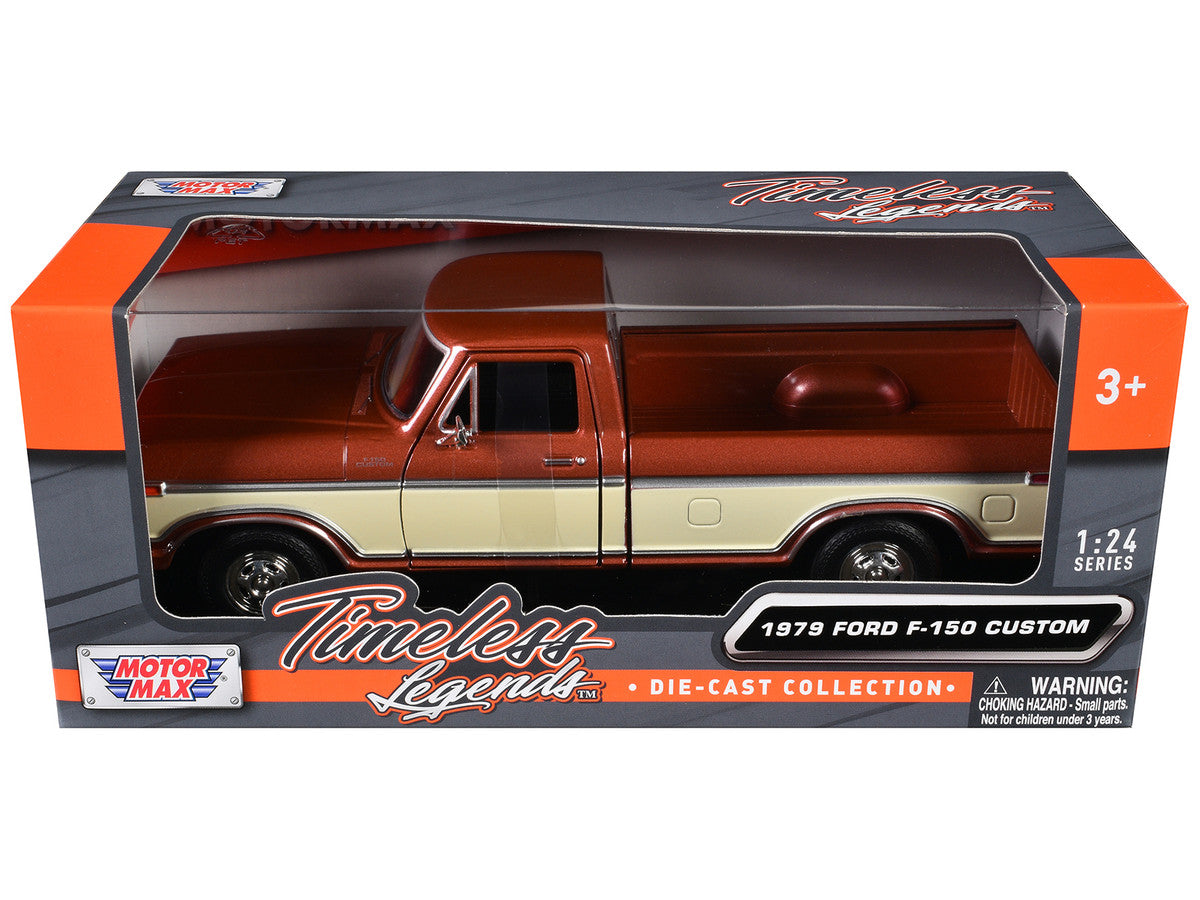 1979 Ford F-150 Custom Pickup Truck Brown Metallic and Cream "Timeless Legends" Series 1/24 Diecast Model Car by Motormax-0