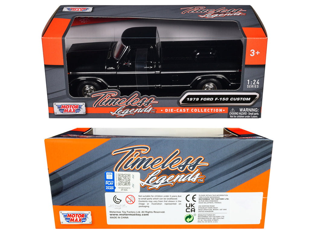 1979 Ford F-150 Custom Pickup Truck Black "Timeless Legends" Series 1/24 Diecast Model Car by Motormax-2