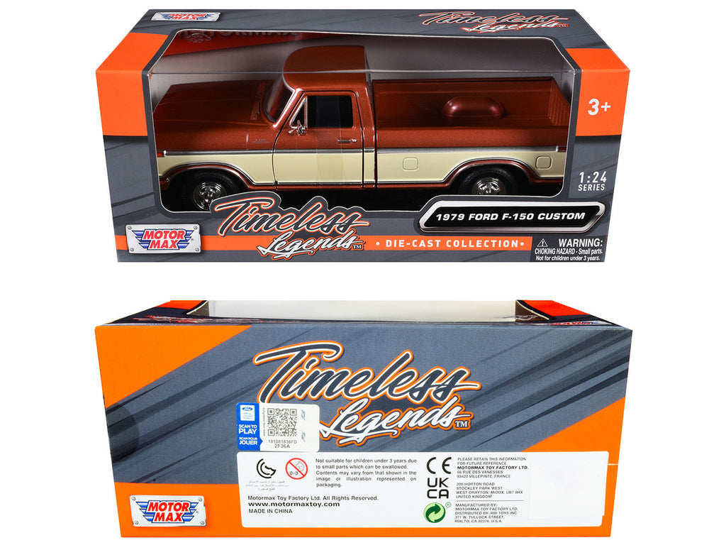 1979 Ford F-150 Custom Pickup Truck Brown Metallic and Cream "Timeless Legends" Series 1/24 Diecast Model Car by Motormax-2
