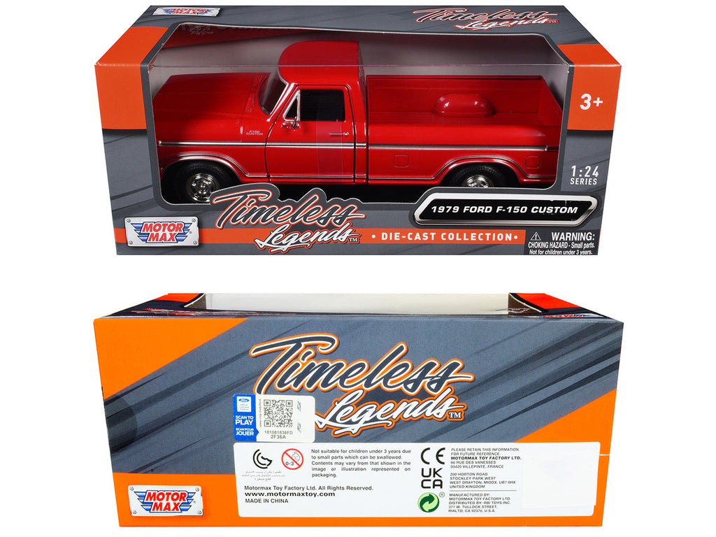 1979 Ford F-150 Custom Pickup Truck Red "Timeless Legends" Series 1/24 Diecast Model Car by Motormax-2