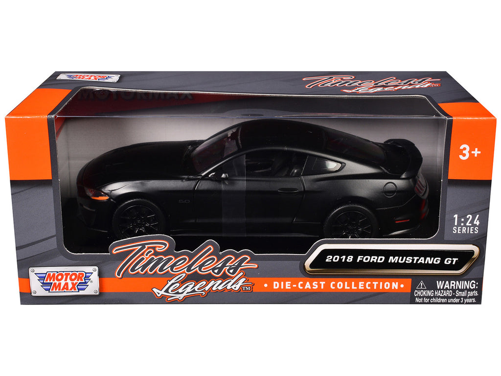 2018 Ford Mustang GT 5.0 Matt Black with Black Wheels 1/24 Diecast Model Car by Motormax-2