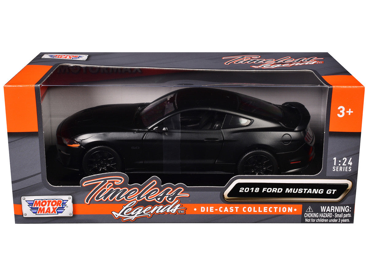 2018 Ford Mustang GT 5.0 Matt Black with Black Wheels 1/24 Diecast Model Car by Motormax-2