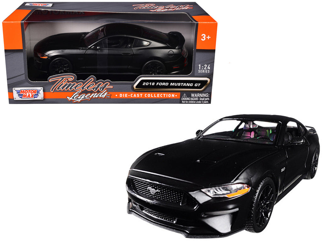 2018 Ford Mustang GT 5.0 Matt Black with Black Wheels 1/24 Diecast Model Car by Motormax-0