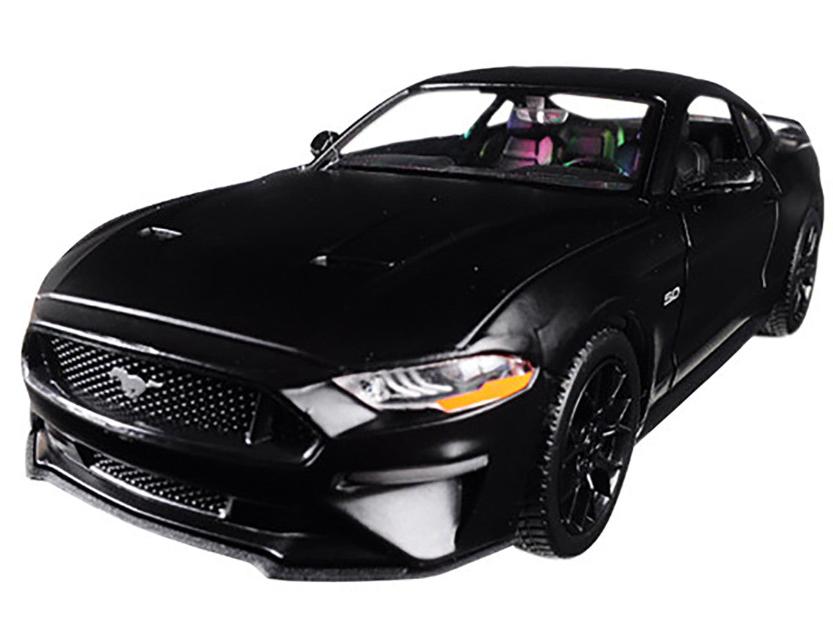 2018 Ford Mustang GT 5.0 Matt Black with Black Wheels 1/24 Diecast Model Car by Motormax-1