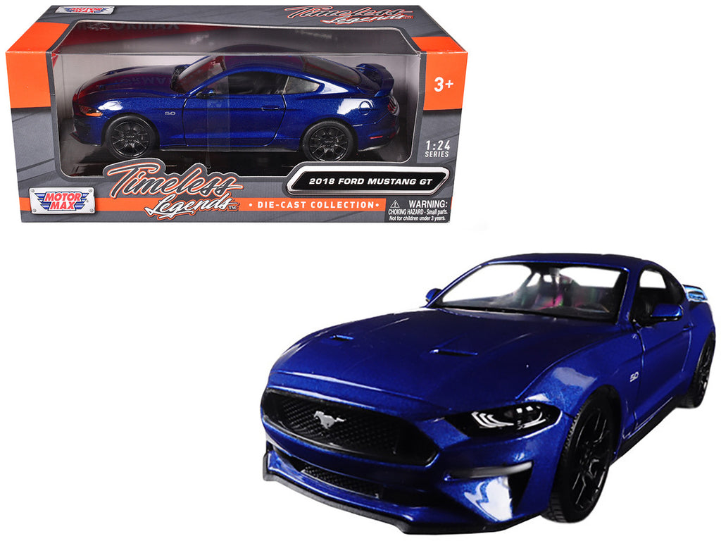 2018 Ford Mustang GT 5.0 Blue with Black Wheels 1/24 Diecast Model Car by Motormax-2