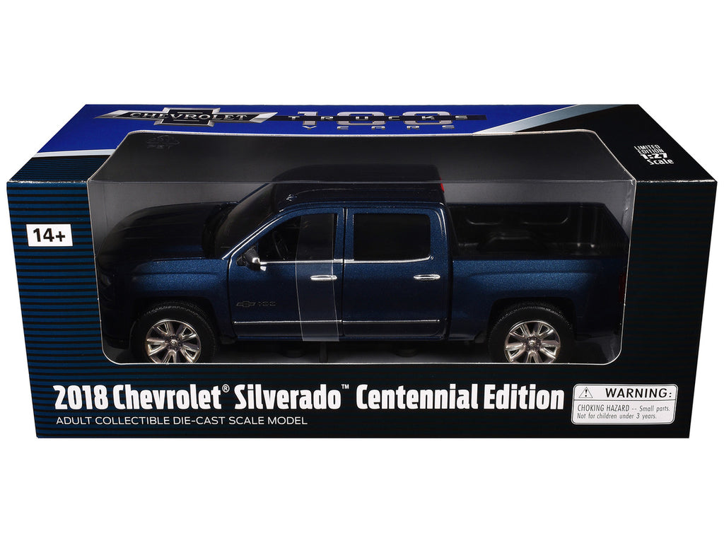 2018 Chevrolet Silverado LTZ Pickup Truck Centennial Edition Blue Metallic "100 Years Anniversary" 1/27 Diecast Model Car by Motormax-2