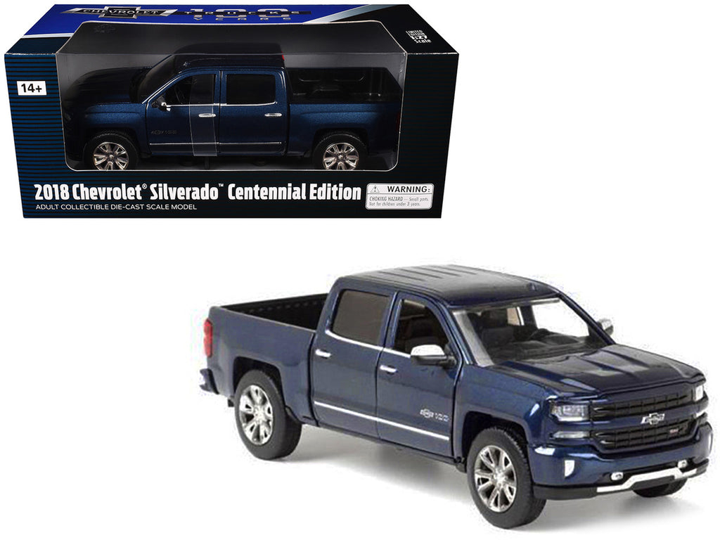 2018 Chevrolet Silverado LTZ Pickup Truck Centennial Edition Blue Metallic "100 Years Anniversary" 1/27 Diecast Model Car by Motormax-0