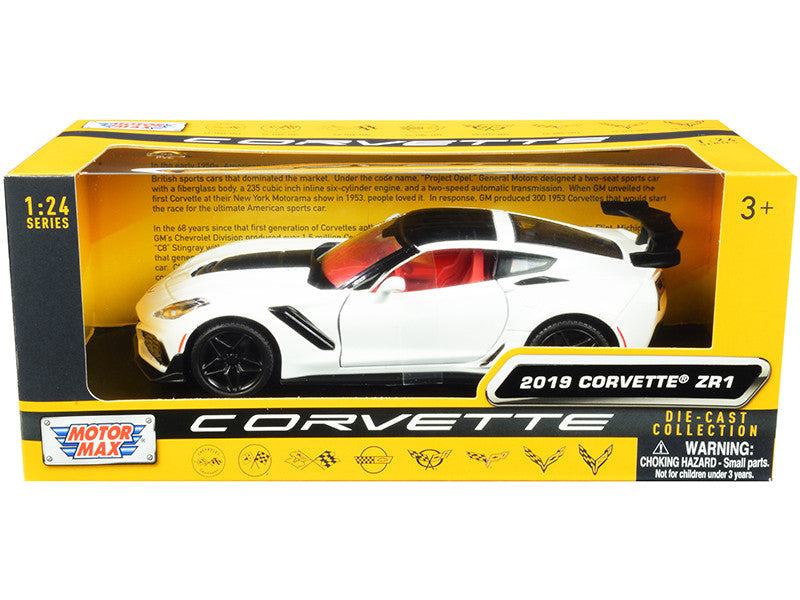 2019 Chevrolet Corvette C7 ZR1 White and Black with Red Interior "History of Corvette" Series 1/24 Diecast Model Car by Motormax-0