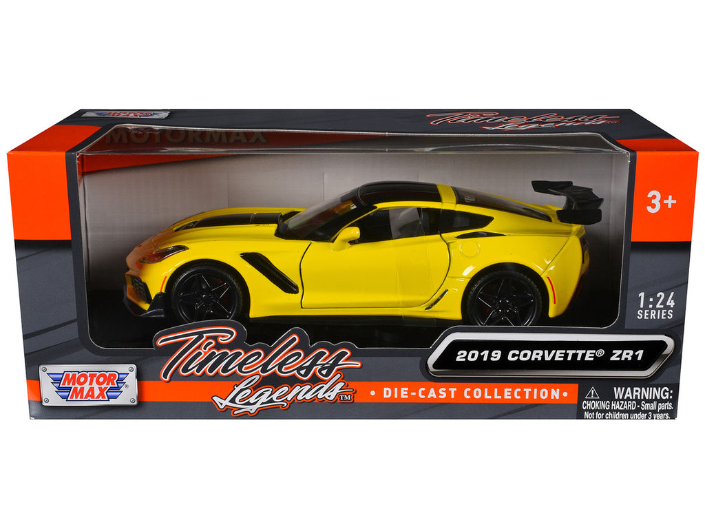 2019 Chevrolet Corvette ZR1 Yellow with Black Accents 1/24 Diecast Model Car by Motormax-2