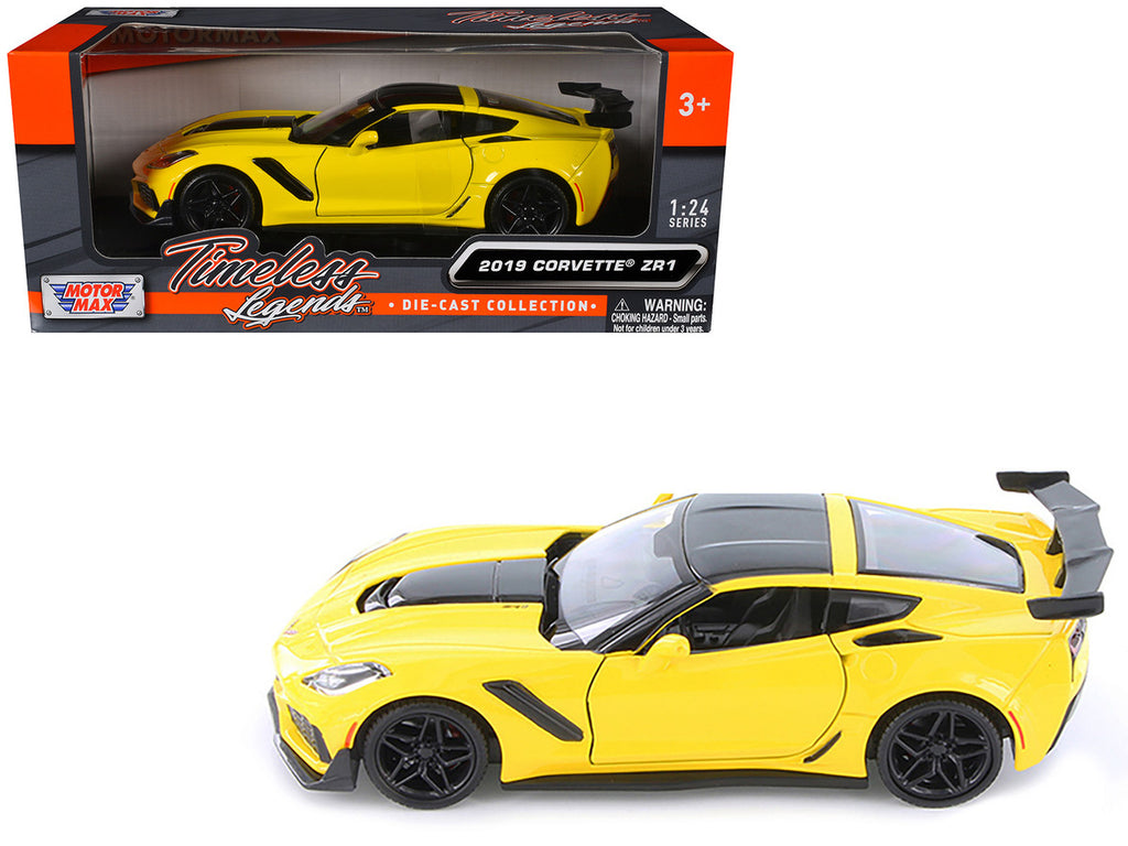2019 Chevrolet Corvette ZR1 Yellow with Black Accents 1/24 Diecast Model Car by Motormax-3