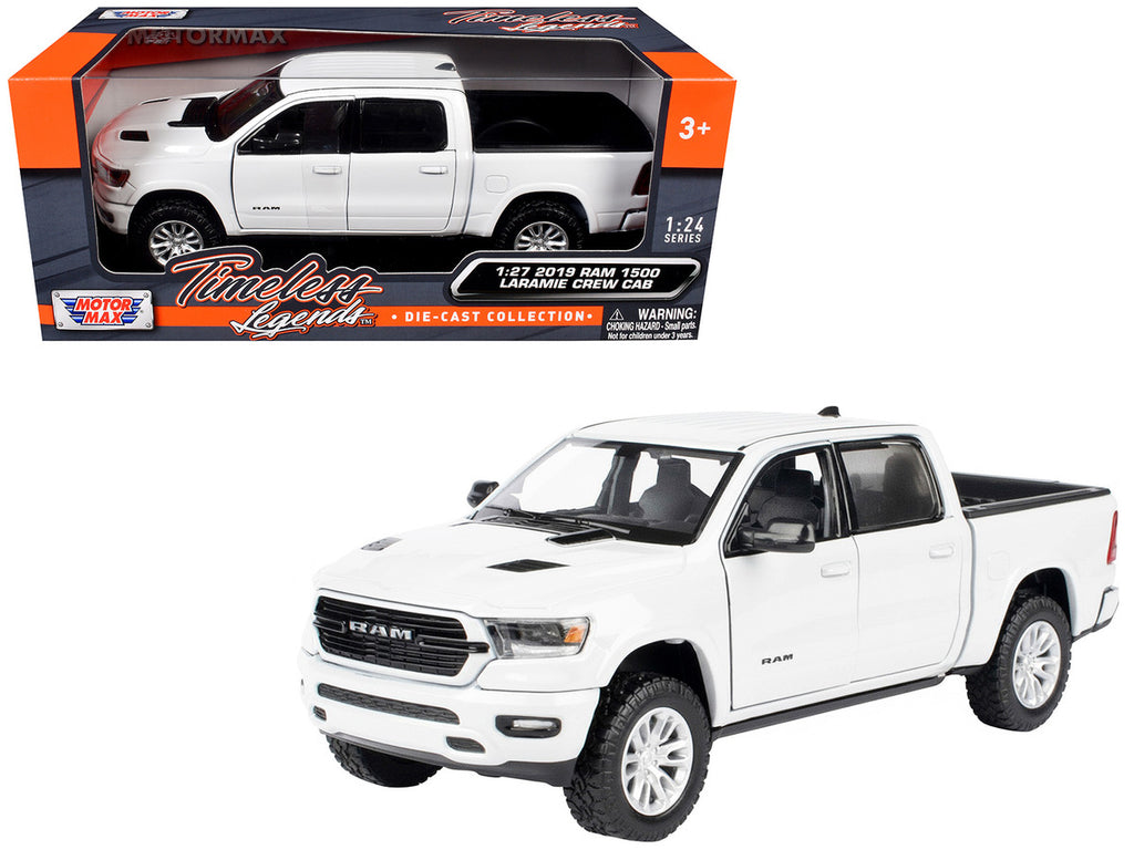 2019 RAM 1500 Laramie Crew Cab Pickup Truck White "Timeless Legends" Series 1/24 Diecast Model Car by Motormax-0