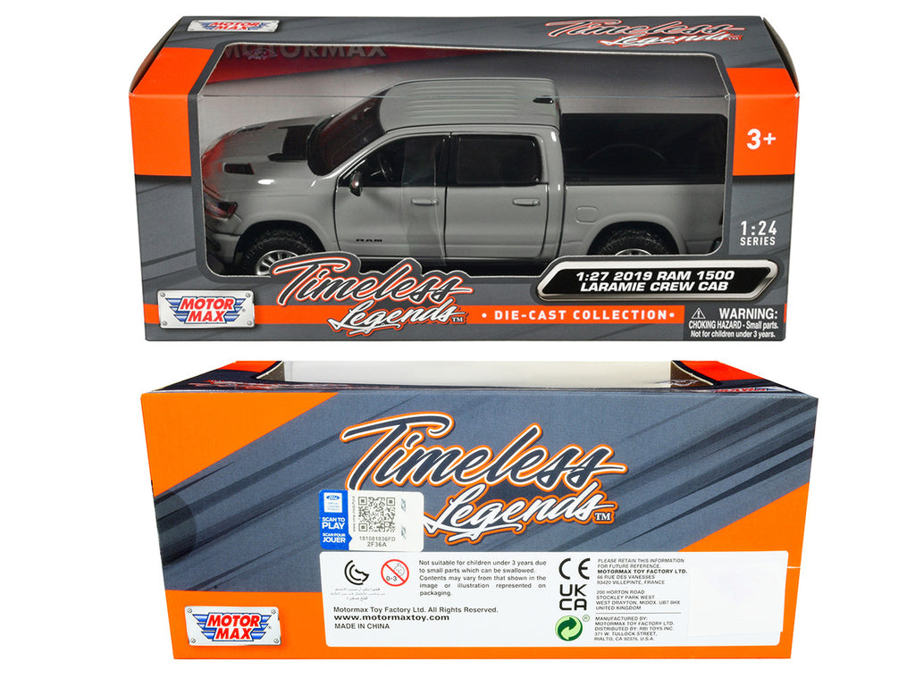 2019 RAM 1500 Laramie Crew Cab Pickup Truck Gray "Timeless Legends" Series 1/27 Diecast Model Car by Motormax-1