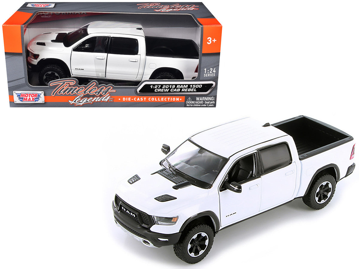 2019 RAM 1500 Rebel Crew Cab Pickup Truck White 1/24-1/27 Diecast Model Car by Motormax-1