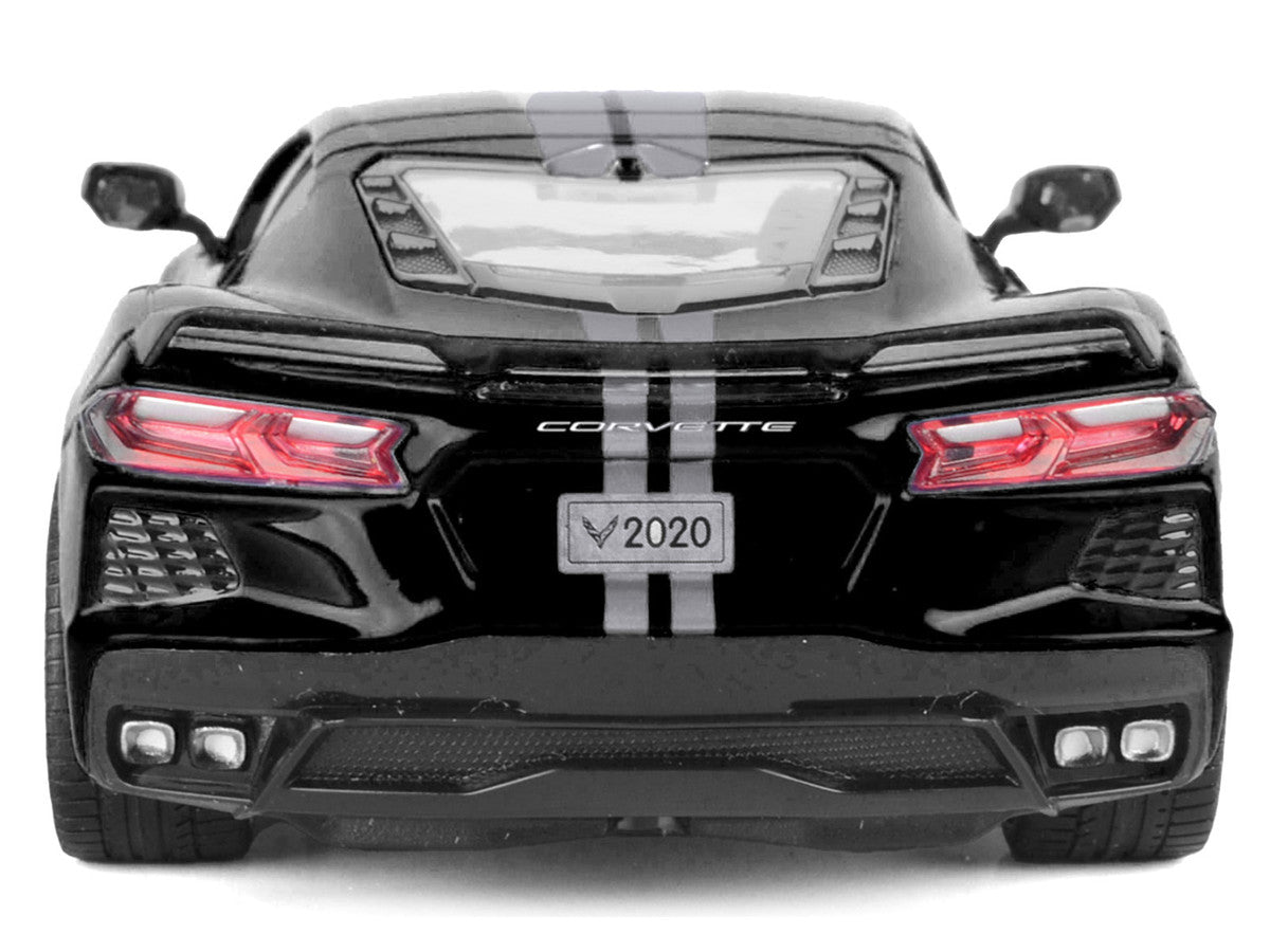 2020 Chevrolet Corvette C8 Stingray Black with Silver Stripes "Timeless Legends" Series 1/24 Diecast Model Car by Motormax-3