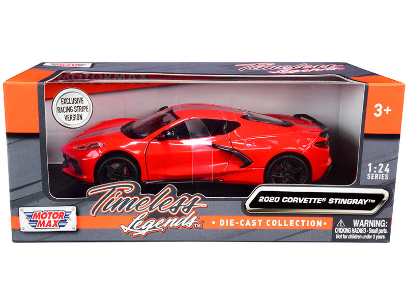 2020 Chevrolet Corvette C8 Stingray Red with Silver Racing Stripes "Timeless Legends" 1/24 Diecast Model Car by Motormax-0