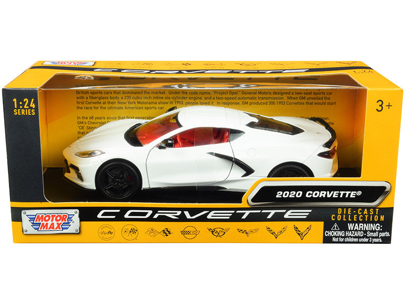 2020 Chevrolet Corvette C8 Stingray White with Red Interior "History of Corvette" Series 1/24 Diecast Model Car by Motormax-0